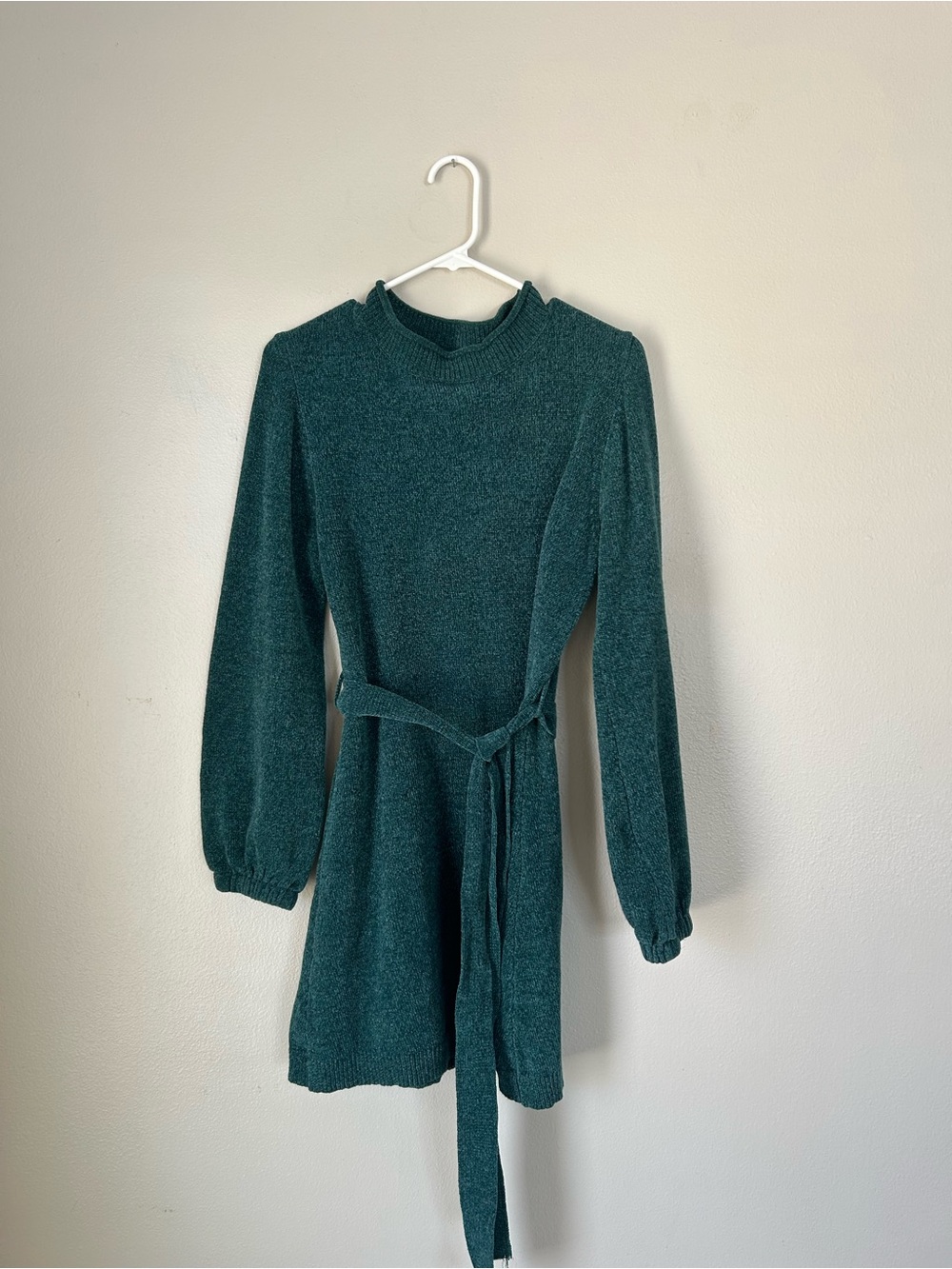 Forest Green Knit Belted Sweater Dress